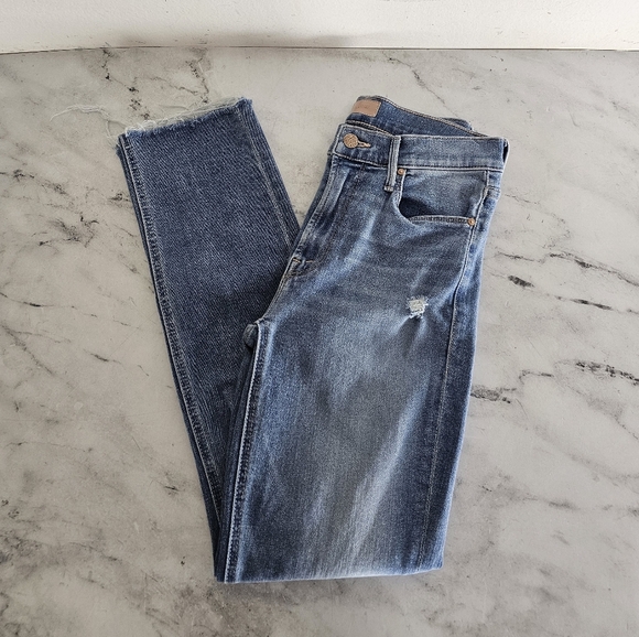 Mother The Mid Rise Dazzler Ankle Fray Blue Jeans 26 Preowned - Picture 3 of 8